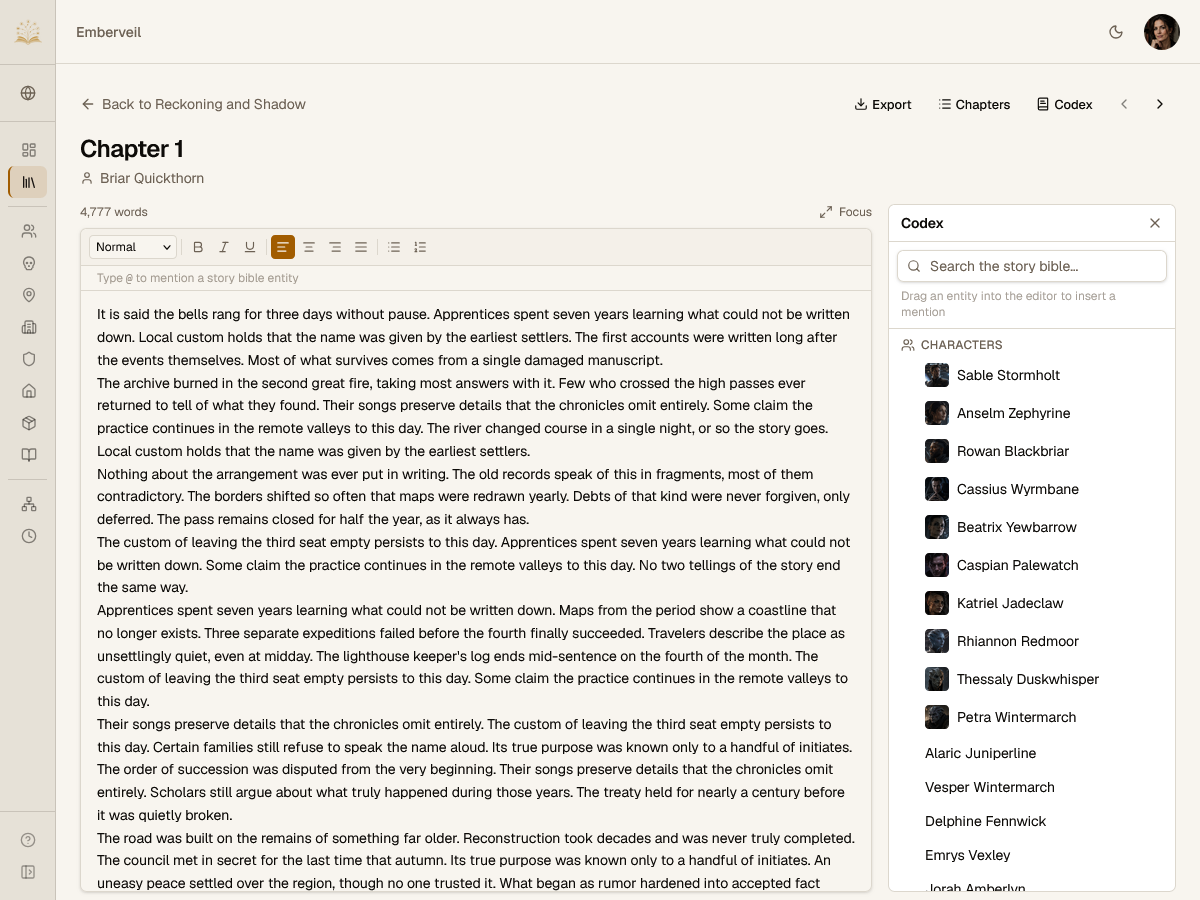 Writing a manuscript inside WritersKeep